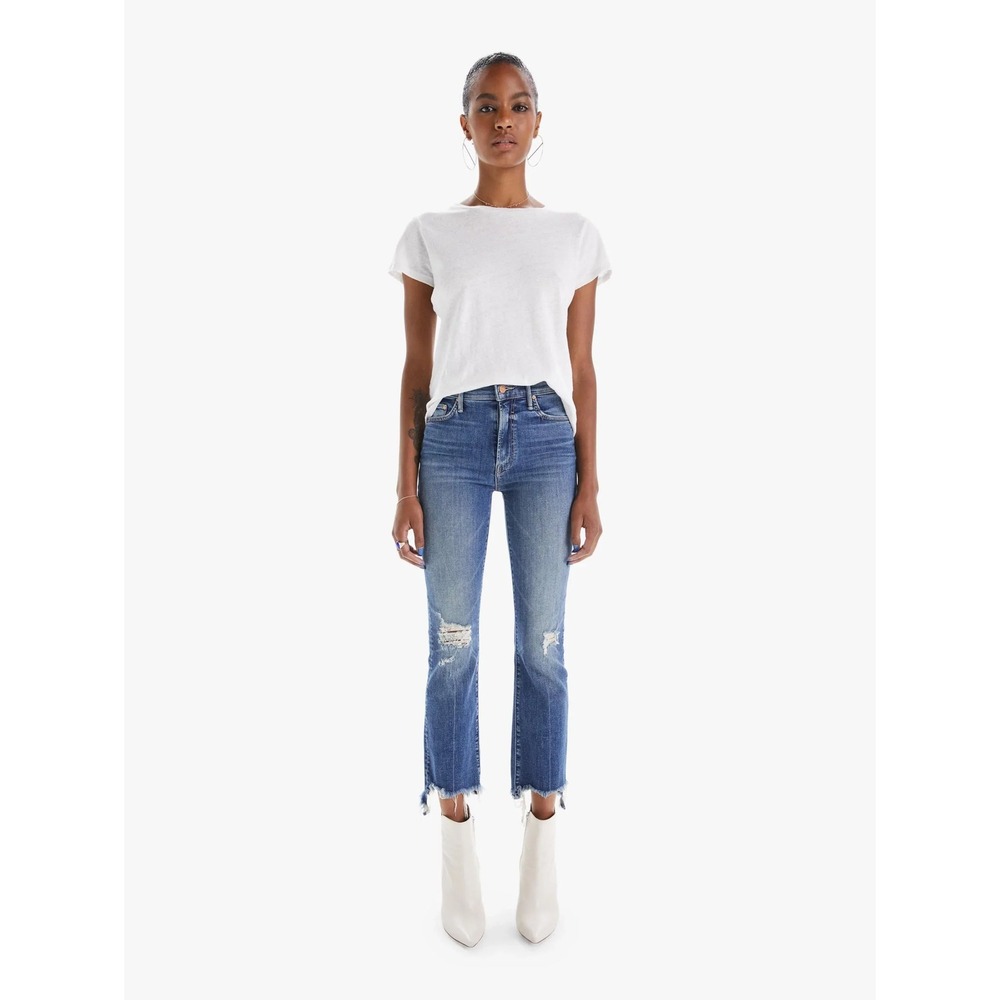MOTHER Medium Blue Distressed Ankle Crop Jeans